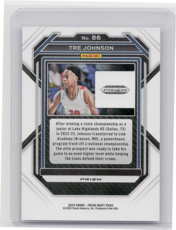 2023-24 Panini Prizm Draft Picks Tre Johnson Red Ice #86 Lions - Image 3