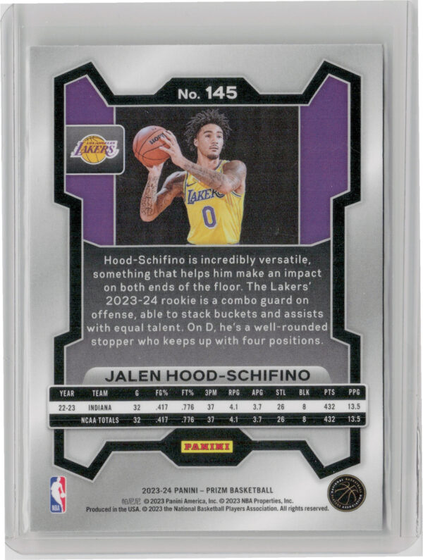 2023-24 Panini Prizm Jalen Hood-Schifino RC #145 Lakers - Image 3