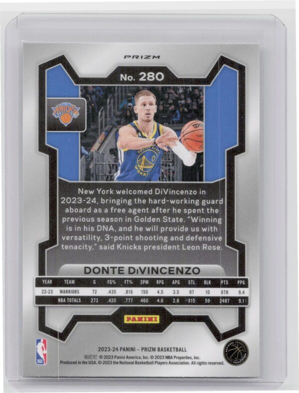 2023-24 Prizm Donte DiVincenzo Ice #280 Knicks - Image 3
