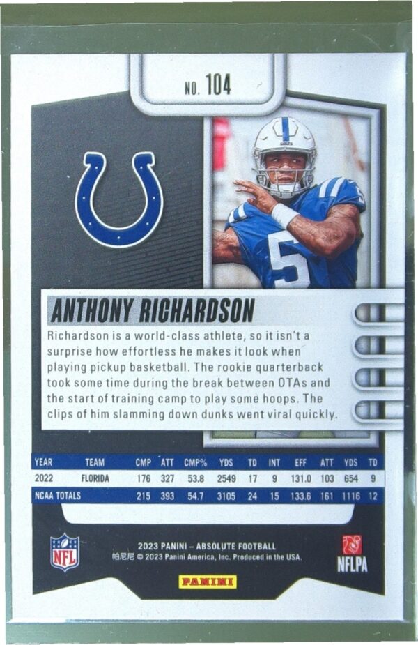 2023 Absolute Anthony Richardson Retail RC #104 Colts - Image 3