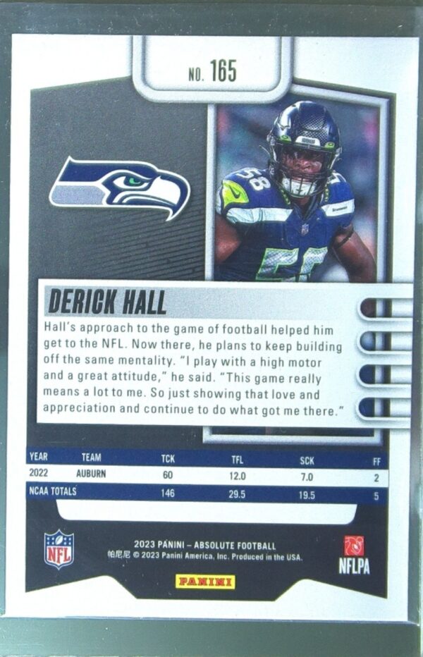 2023 Absolute Derick Hall Blue RC #165 Seahawks - Image 3