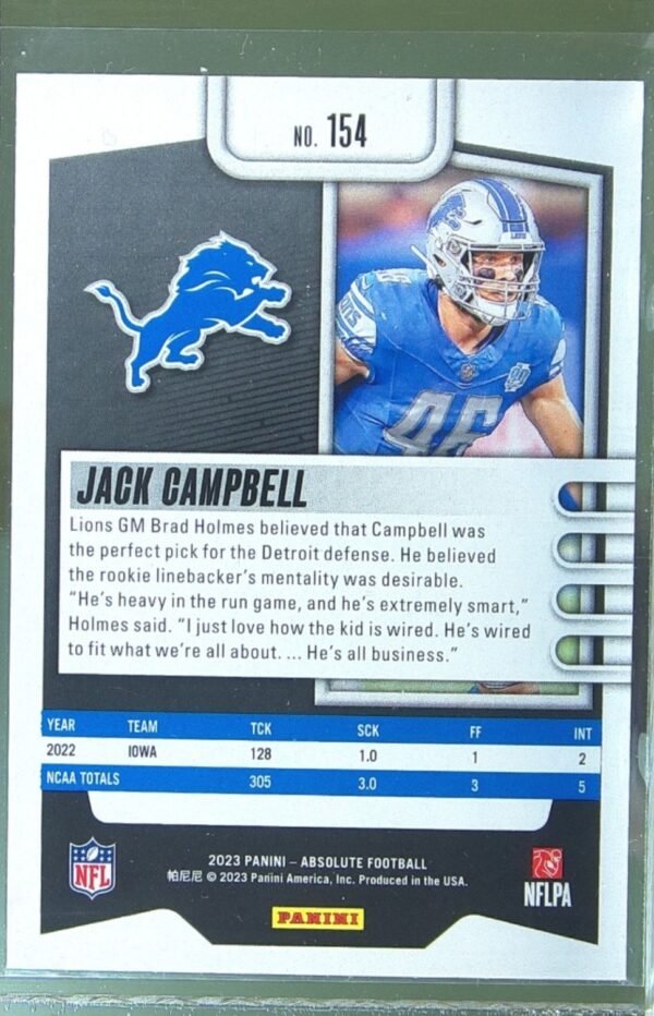 2023 Absolute Jack Campbell Retail RC #154 Lions - Image 3