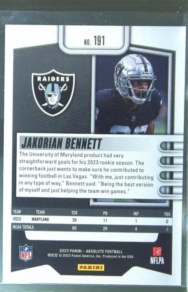 2023 Absolute Jakorian Bennett Blue RC #191 Raiders - Image 3