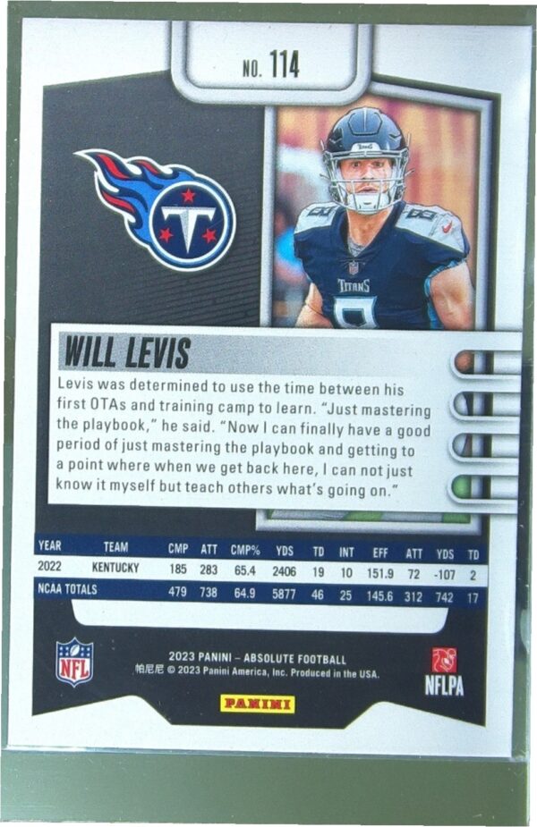 2023 Absolute Will Levis Retail RC #114 Titans - Image 3