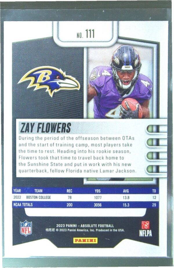 2023 Absolute Zay Flowers Retail RC #111 Ravens - Image 3