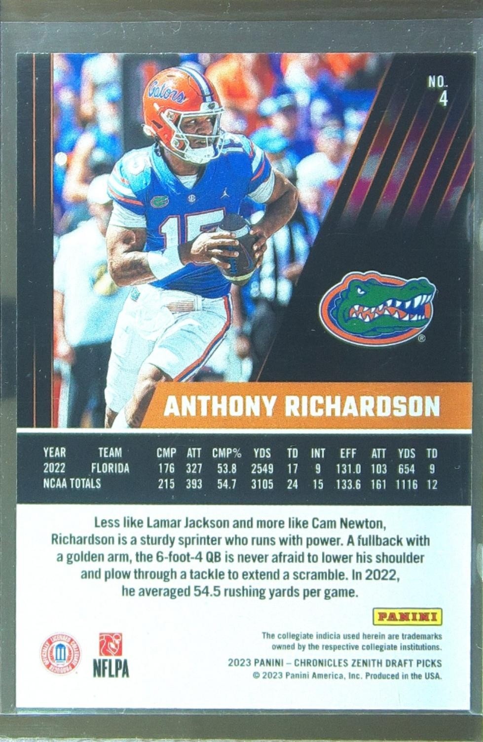 2023 Chronicles Draft Anthony Richardson RC #4 Gators Zenith - Image 3