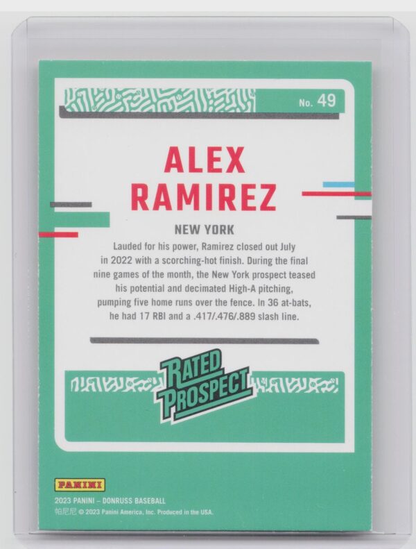 2023 Donruss Alex Ramirez Rated Prospect Yellow #49 Mets - Image 3