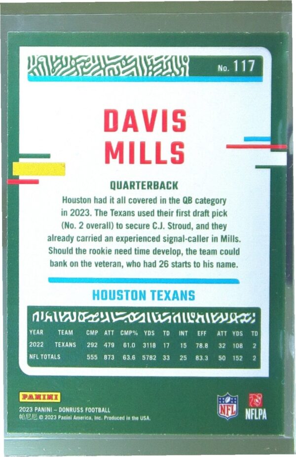 2023 Donruss Davis Mills Press Proof Yellow #117 Texans - Image 3