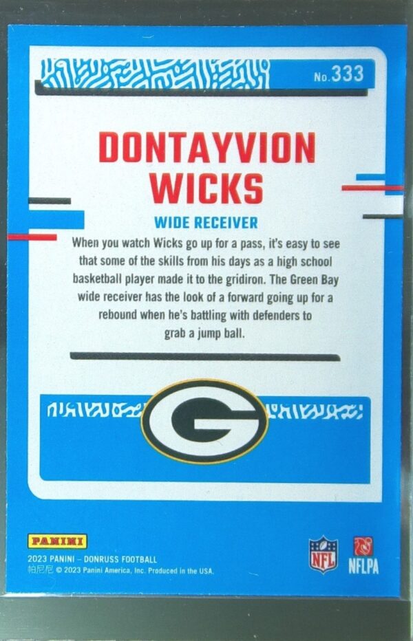 2023 Donruss Dontayvion Wicks RC #333 Packers - Image 3