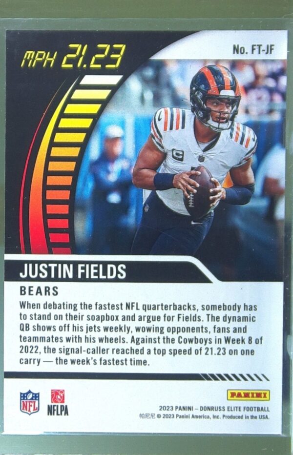 2023 Donruss Elite Justin Fields #FT-JF Bears Full Throttle Green - Image 3