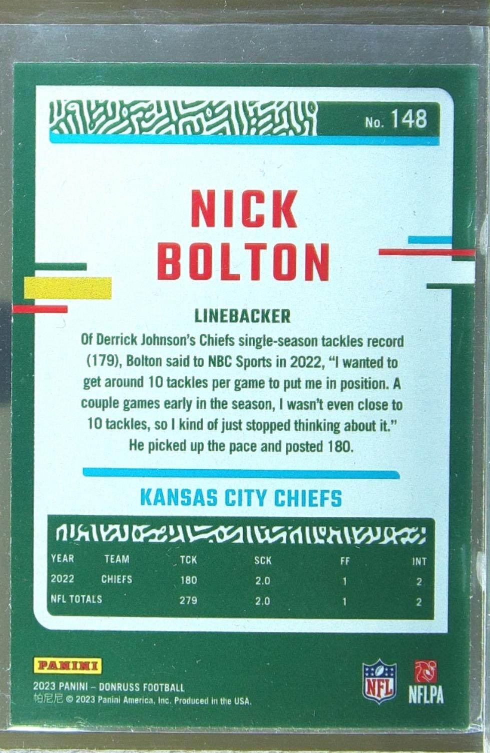 2023 Donruss Nick Bolton Press Proof Red #148 Chiefs - Image 3