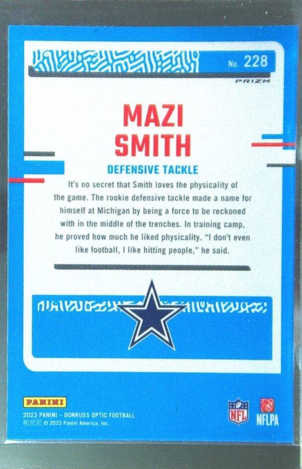 2023 Donruss Optic Mazi Smith Purple Shock RC #228 Cowboys - Image 3