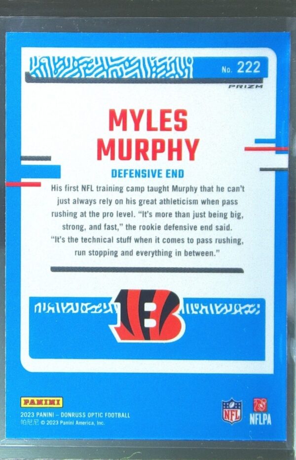 2023 Donruss Optic Myles Murphy Purple Shock RC #222 Bengals - Image 3