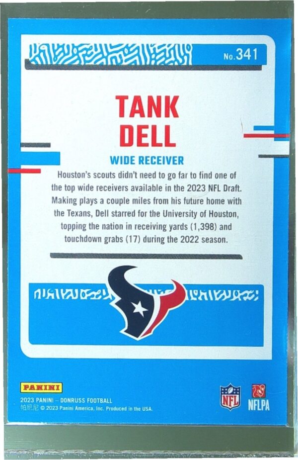 2023 Donruss Tank Dell RC #341 Texans - Image 3