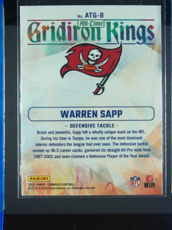 2023 Donruss Warren Sapp #ATG-8 Buccaneers All Time Gridiron Kings - Image 3