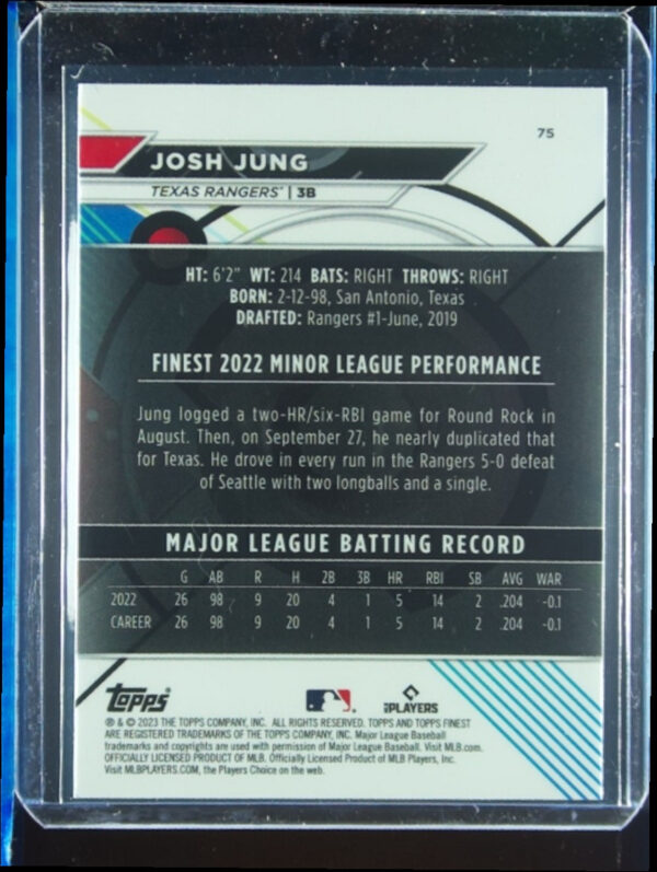 2023 Finest Josh Jung RC #75 Rangers - Image 3