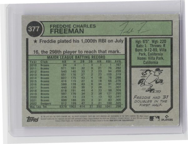 2023 Heritage Freddie Freeman Chrome Blue Sparkle Refractor #377 Dodgers - Image 3