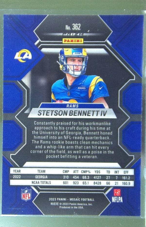 2023 Mosaic Stetson Bennett IV Reactive Yellow Mosaic RC #362 Rams - Image 3