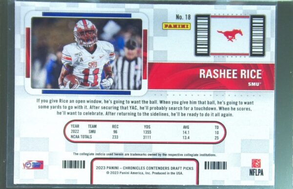 2023 Panini Chronicles Draft Picks Rashee Rice #18 Mustangs Contenders College - Image 3