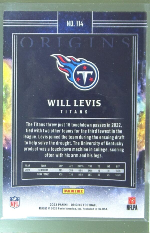 2023 Panini Origins Will Levis RC #114 Titans - Image 3