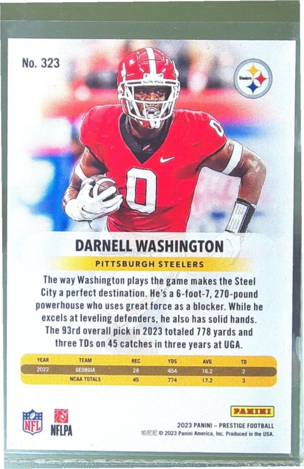 2023 Panini Prestige Darnell Washington Xtra Points Red /499 RC #323 Steelers - Image 3