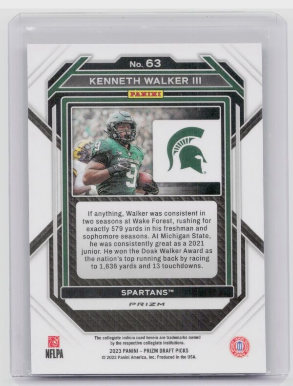 2023 Panini Prizm Draft Picks Kenneth Walker III Prizms Purple Wave #63 Spartans - Image 3
