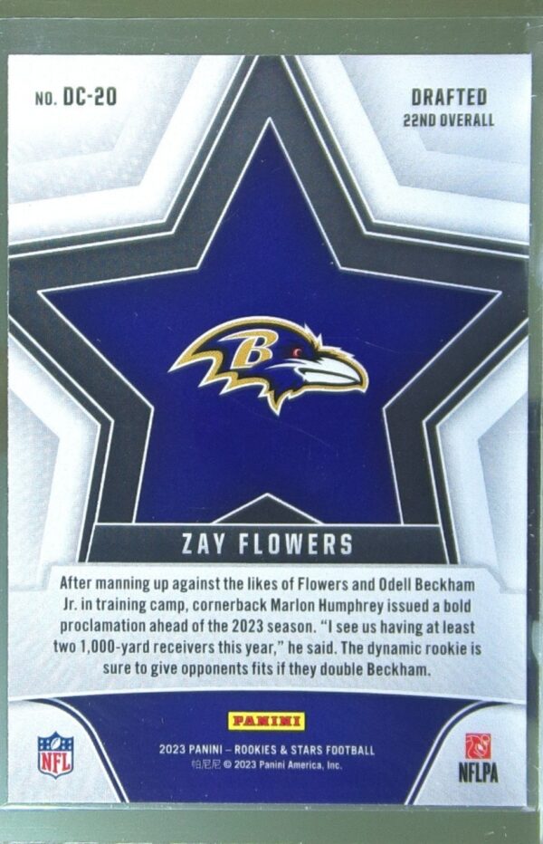 2023 Panini Rookies & Stars Zay Flowers RC #DC-20 Ravens Draft Class - Image 3