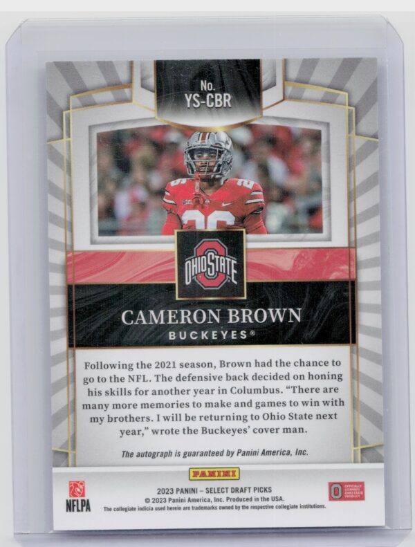 2023 Panini Select Draft Picks Cameron Brown AU #YS-CBR Buckeyes Youth Explosion - Image 3