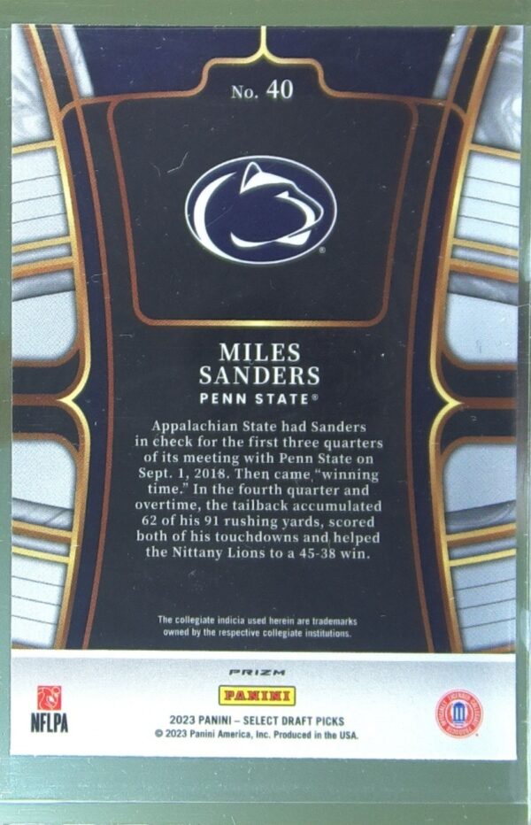 2023 Panini Select Draft Picks Miles Sanders Silver Prizm #40 Lions - Image 3