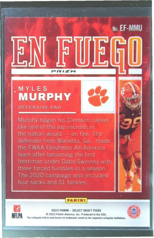 2023 Panini Select Draft Picks Myles Murphy RC #EF-MMU Tigers En Fuego Silver - Image 3