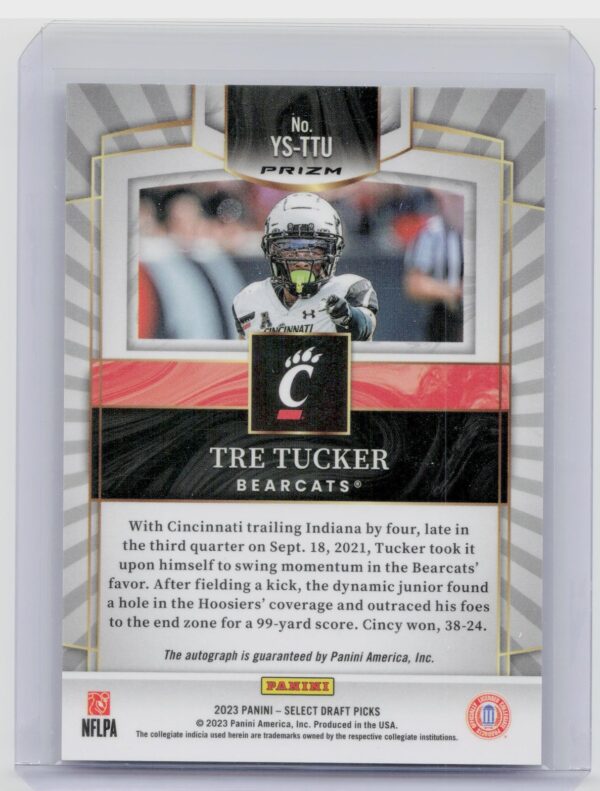 2023 Panini Select Draft Picks Tre Tucker Auto #YS-TTU Bearcats Youth Explosion - Image 3