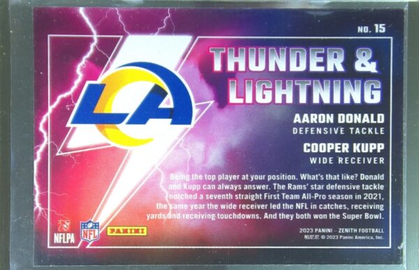 2023 Panini Zenith Aaron Donald / Cooper Kupp #15 Rams Thunder and Lightning - Image 3