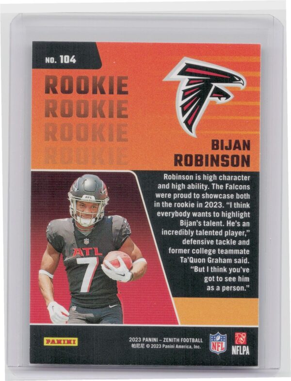 2023 Panini Zenith Bijan Robinson Rookie RC #184 Falcons - Image 3