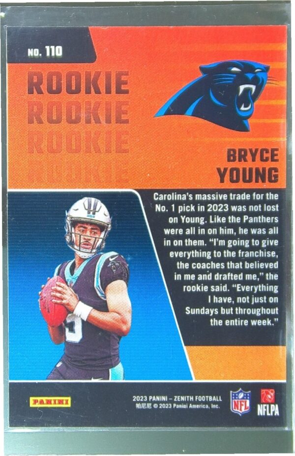2023 Panini Zenith Bryce Young Retail RC #110 Panthers - Image 3