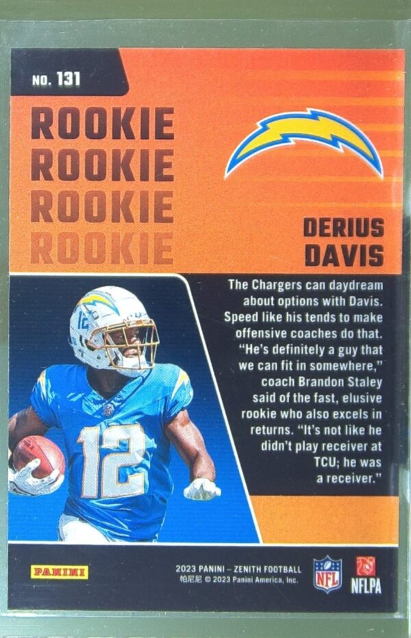 2023 Panini Zenith Derius Davis Red Zone RC #131 Chargers - Image 3