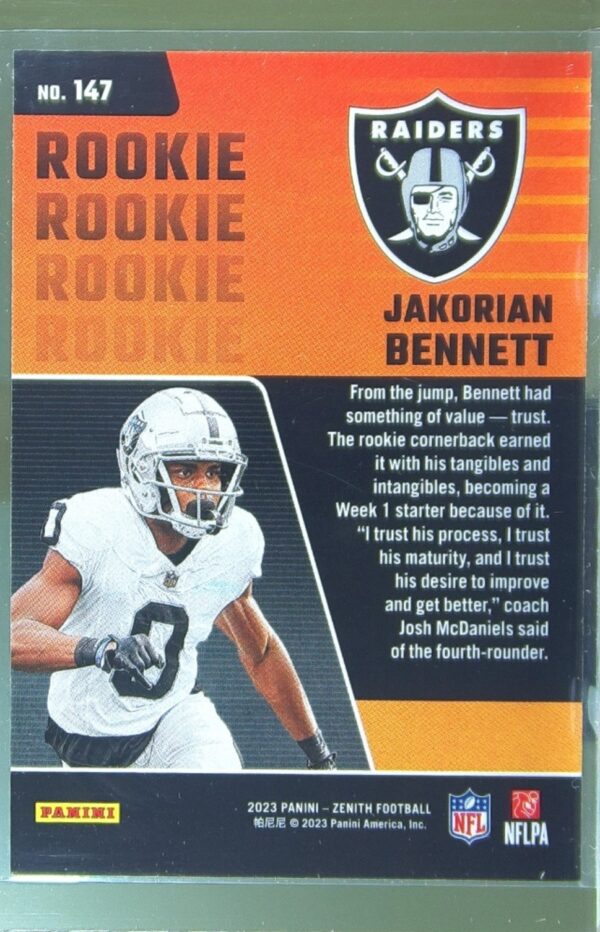 2023 Panini Zenith Jakorian Bennett Red Zone RC #147 Raiders - Image 3