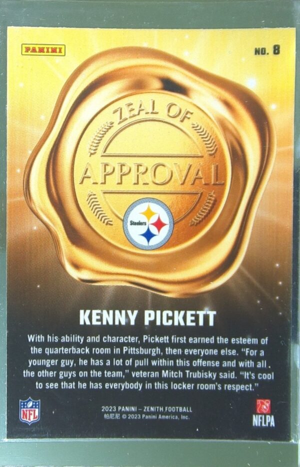 2023 Panini Zenith Kenny Pickett #8 Steelers Zeal of Approval - Image 3