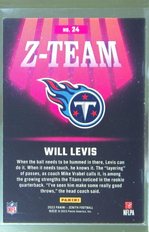 2023 Panini Zenith Will Levis RC #24 Titans Z Team - Image 3