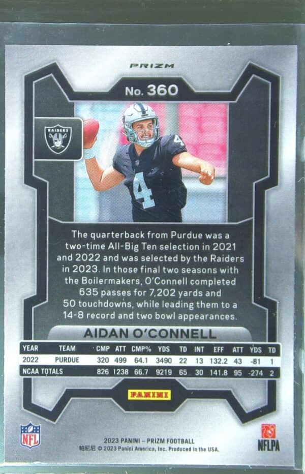 2023 Prizm Aidan O'Connell Red Sparkle RC #360 Raiders - Image 3