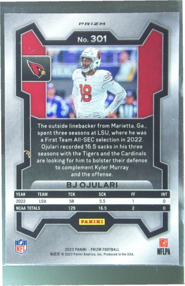 2023 Prizm BJ Ojulari Orange Disco RC #301 Cardinals - Image 3