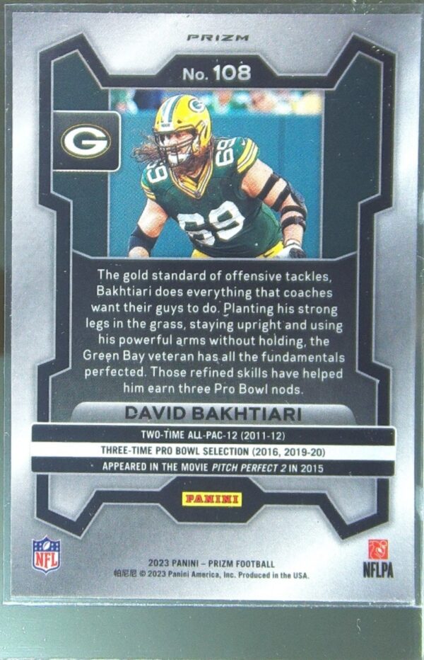 2023 Prizm David Bakhtiari Orange Disco #108 Packers - Image 3