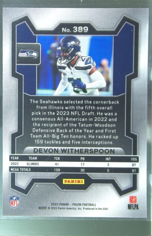 2023 Prizm Devon Witherspoon RC #389 Seahawks - Image 3