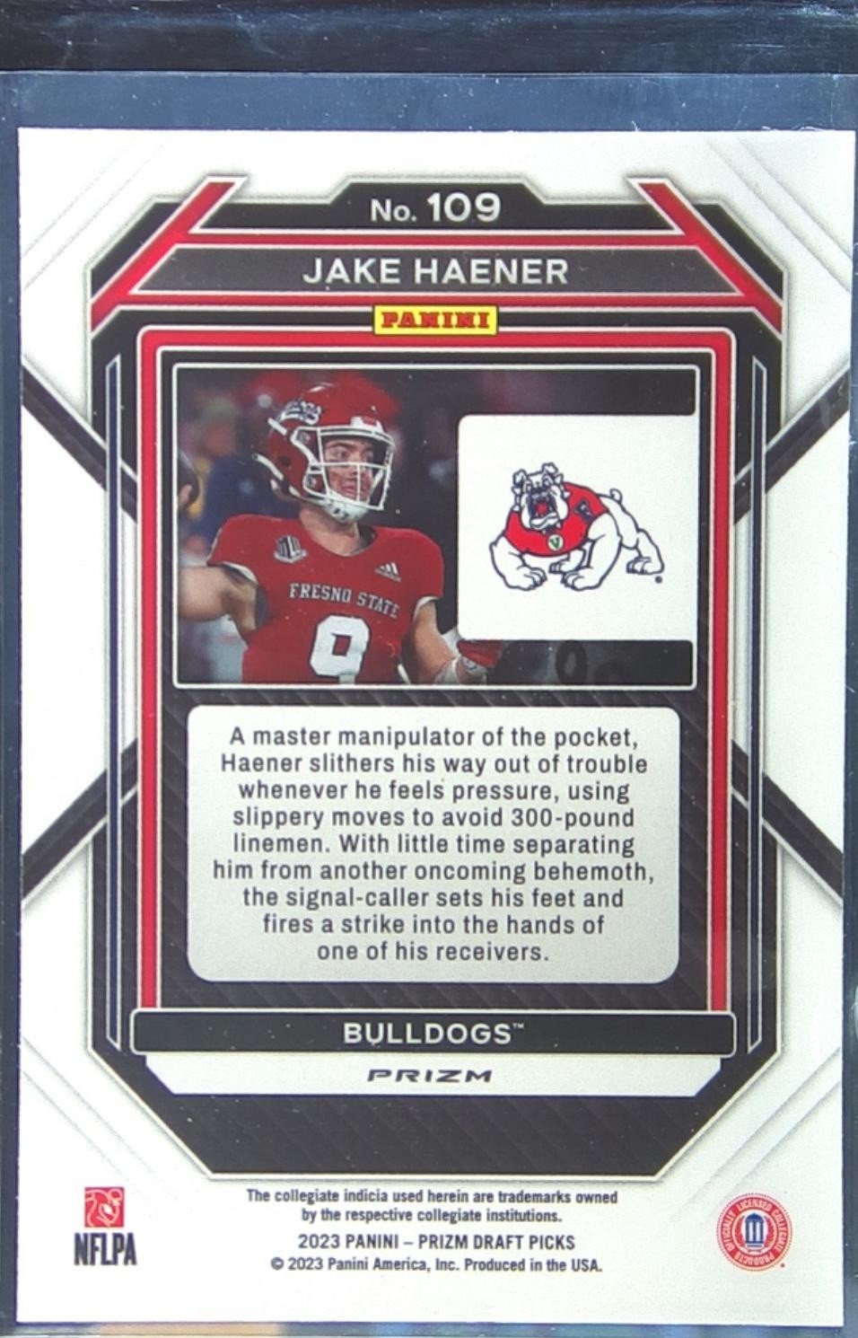 2023 Prizm Draft Picks Jake Haener Prizms Silver RC #109 Bulldogs - Image 3