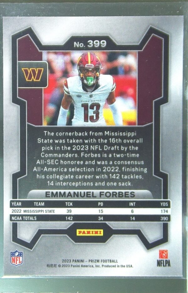 2023 Prizm Emmanuel Forbes RC #399 Commanders - Image 3