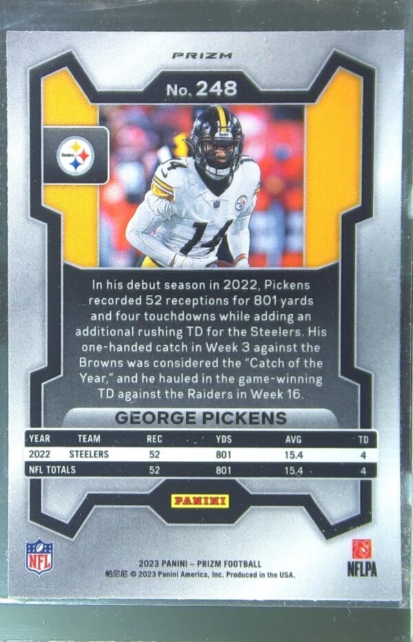 2023 Prizm George Pickens Green Wave #248 Steelers - Image 3