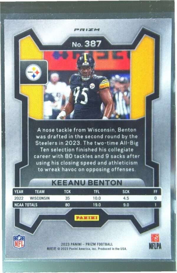 2023 Prizm Keeanu Benton Orange Lazer RC #387 Steelers - Image 3