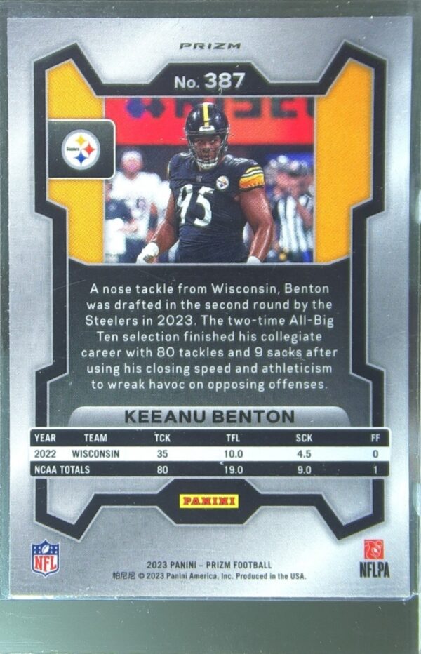 2023 Prizm Keeanu Benton Orange Lazer RC #387 Steelers - Image 3