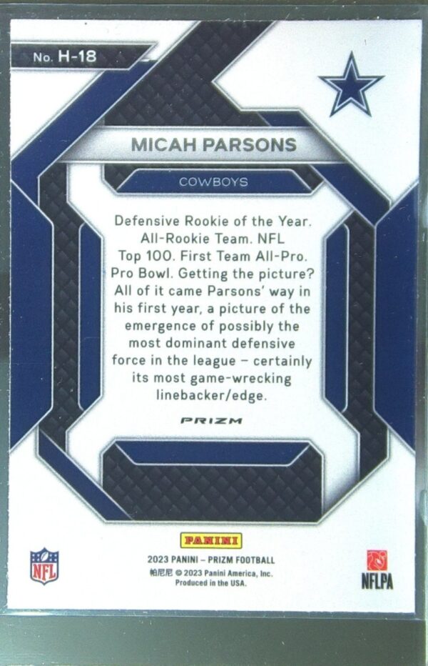 2023 Prizm Micah Parsons #H-18 Cowboys Emergent Prizms Green - Image 3