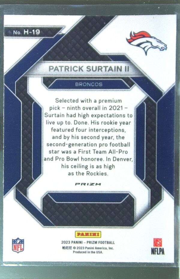 2023 Prizm Patrick Surtain II #H-19 Broncos Emergent Prizms Green Wave - Image 3