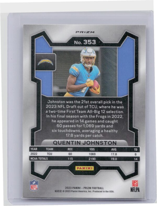 2023 Prizm Quentin Johnston Lazer #353 Chargers - Image 3